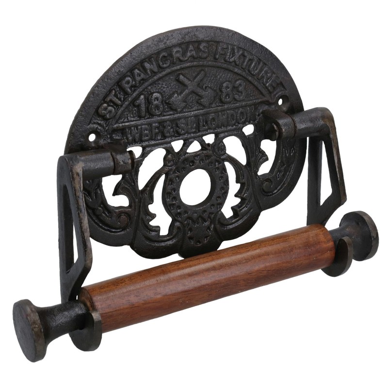 AB Tools StPancras Traditional Toilet Roll Holder Cast Iron Wooden