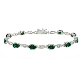 B. BRILLIANT Sterling Silver Simulated Emerald and White Topaz Oval-Cut Swirl Tennis Bracelet