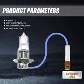 Gseigvee Pack-2 Car H3 Halogen Fog Light Bulb, 12V 55W Anti-UV Anti-seismic Quartz Glass Lamp Housing, High Brightness Low Beam Replacement, Universal for Cars Plug and Play Lighting Bulb (White)