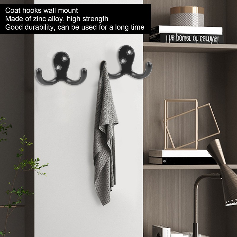 10pcs Black Double Prong Coat Hooks Wall Mounted Retro High