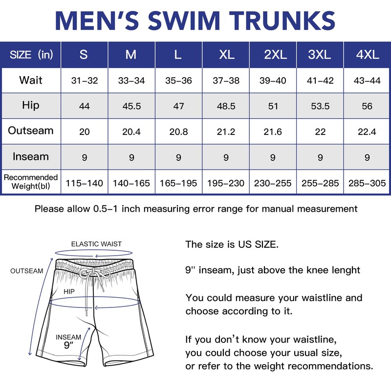 BOJIN Mens Swim Trunks Quick Dry Swim Shorts Mesh Lining