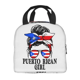 KOSUES Puerto Rican Woman Messy Bun Insulated Lunch Box Large Capacity Thermal Lunch Bag Cooler Lunch Meal Tote Bag Reusable Handbag With Front Pocket For Work Picnic Travel Hiking