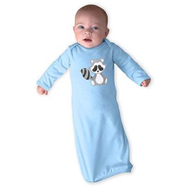 Cute Rascals Raccoon 3 Long Sleeve Envelope Neck Boys-Girls Cotton Newborn Sleeping Gown One Piece - Light Blue, Gown Only