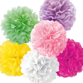 Paper Pom Pom Paper Flower Set L 13.8 inches (35 cm) 6pcs Blue Gradient