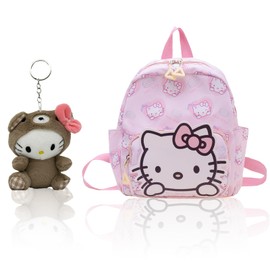 Holymid Kawaii Kitty Backpack for Teens Women, Cute Cartoon Nylon Mini Backpack Purse Shoulder Bag Bookbag Travel Daypack