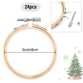 Embroidery Hoop Bulk Wooden Round Hoops Bamboo Circle Cross Stitch Hoop Ring Small Sewing Hoop for Art Craft Handy Sewing Home Ornaments Christmas Decoration (3 Inch, 24 Pcs)