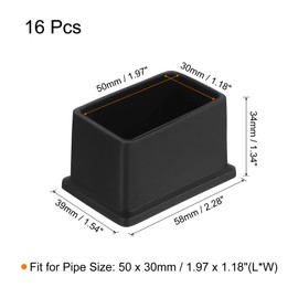 QUARKZMAN Pack of 16 PVC Square Chair Leg Caps, 50 mm x 30 mm OD Black Furniture Feet Pads, Table Foot Covers, Floor Protectors for Patio Table, Cabinet, Bed Furniture