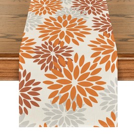 Artoid Mode Flowers Orange Dahlia Autumn Table Runner, Seasonal Kitchen Table Decoration, Indoor, Holiday, Party Decor, 40 x 140 cm