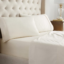 Waverly Cotton Cooling Solid Bedding Sheets & Pillowcases Set, Full, Ivory, 4 Piece