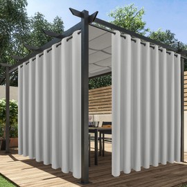 HolidayIdeas Extra Wide Outdoor Curtains for Patio Waterproof, 2 Panels - 110 x 95 Inch - Privacy & Light Filtering Curtains Grommet Outside Curtains for Porch, Gazebo, Pergola, Backyard (Silver)