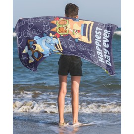 Jay Franco Bluey & Bingo Beach Towel - Kids Super Soft & Absorbent 100% Cotton Towel for Bath and Pool, Measures 28 x 58