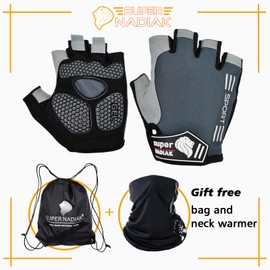 super NADIAK New Anti-Slip Breathable Bicycle Half Finger Summer Cycling Bike Gloves for Men and Women (Black/Grey, L)