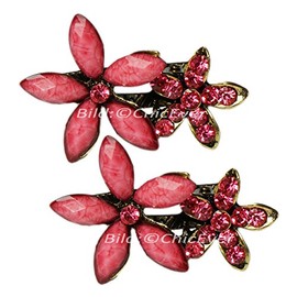 2 x Small Hair Clips, Metal, Rhinestone & Acrylic Vintage Flower Clips in Pink/Gold, 8152 °F