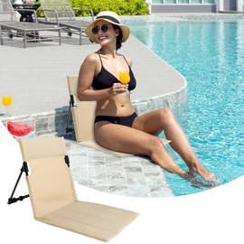 MAYIT Foldable Pool Chair Portable Poolside Chairs Folding Chairs for Edge of Pool with Back Support Easy to Carry for Beaches Picnic Camping Sporting Events Tailgating (Beige)