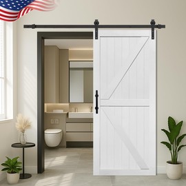 S&Z TOPHAND® 36in x 84in MDF Barn Door with 6.6FT Sliding Door Hardware Kit, 24-60in Solid Slab Covered with Water-Proof PVC Surface.（White）