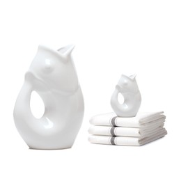 Large 42oz Gurgle Pot Fish Pitcher and Creamer Set - Bright White with 3 Black Urban-Style Kitchen Towels – Perfect for Modern Kitchens and Entertaining (Black)