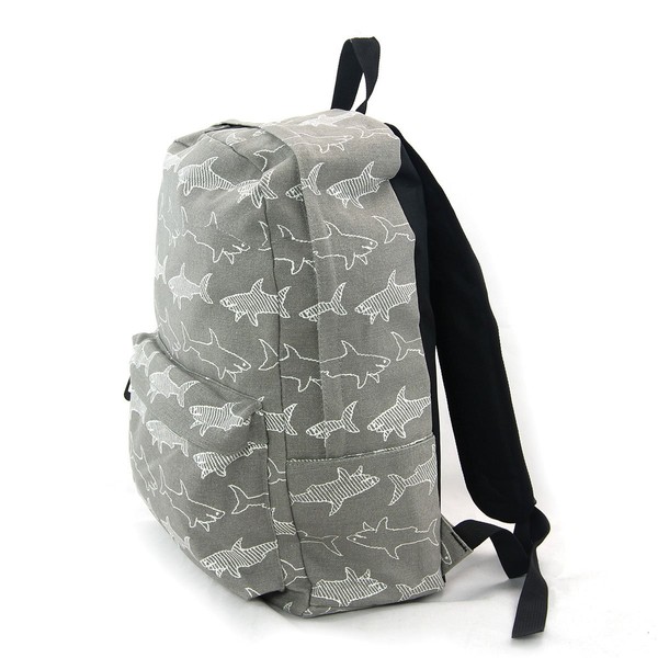 Zeckos Grey and White Shark Infested Canvas Backpack