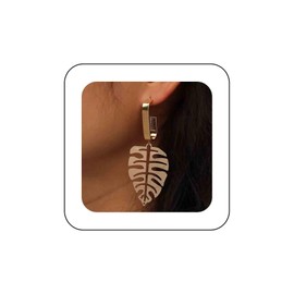 Sttiafay Boho Hollow Palm Leaf Earrings Gold Leaves Dangle Earrings Metal Leaf Drop Earrings Monstera Leaves Statement Earrings Jewelry for Women and Girls