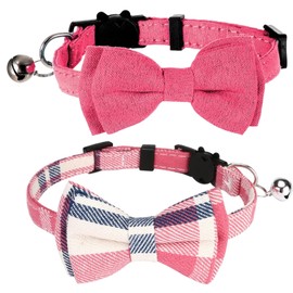 DOOCECIY 2 Pcs Kitten Collarr, Adjustable Breakaway Cute Pink Cat Collar with Bow Bells