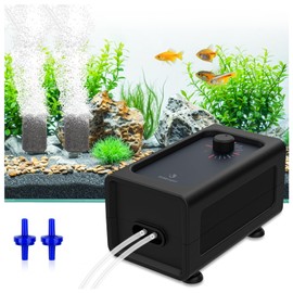 Aquarium Air Pump, Powerful Adjustable 6 W Fish Tank Air Pump Easy to Assemble Ultra-Quiet Metal Dual Outlets Oxygen Aerator Pump with Air Stone Bubbler Check Valve Splitter, 79 GPH Up to 140 Gallon
