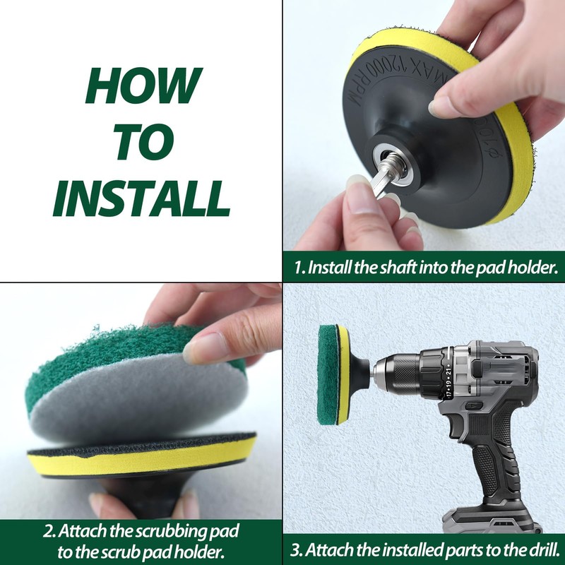 LEONTOOL 4 Inch Drill Powered Brush Tile Scrubber Cleaning Pads,