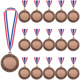Waltool 15Pcs 3rd Blank Award Medals with Neck Ribbons, Bronze Winner Participation Trophy Metal Prize Gift Your Own Medals Kit for Competitions Sports Meetings Party