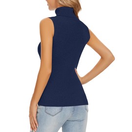 Biffxeu - Chaleco de cuello alto sin mangas para mujer, ligero, de punto, elástico, cuello alto, marino, Large
