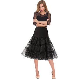 Women's 1950s Petticoat Skirts Vintage Puffy Tutu Crinoline Underskirt Black