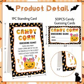 JUESMOS Halloween Party Game for Kids Adults, Guess How Many Candy Game Cards, 50pcs Guessing Games Card for Halloween Party Decorations Baby Shower Games Favor, 1 Sign Card and 50 Guessing Cards