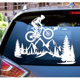 Outdoor Adventure Mountain Bike Rider Vinyl Decal - Removable Waterproof 20x16 inch Car & Truck Graphic Sticker, Easy Peel Riding Decor XY128 (White)