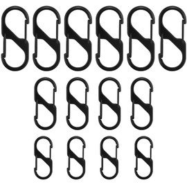 14 Pieces S-shaped Carabiner Keychain Clip, Zipper Lock Clips, Small Spring Opening Keychain Clip, Carabiner for Outdoor, Hiking, Fishing, Camping (Black)