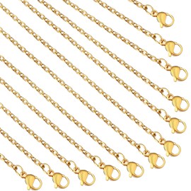 Topacket 24 Pack Necklace Chains Bulk,Gold Plated Stainless Steel DIY Cable Link Chains for Jewelry Making 24 Inches