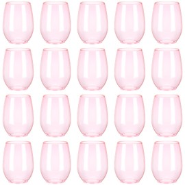 Layhit 32 Pcs Plastic Wine Glasses Stemless Wine Glasses Pink Reusable Wine Glasses Unbreakable Plastic Wine Cups for Wine Champagne Parties(10 oz)