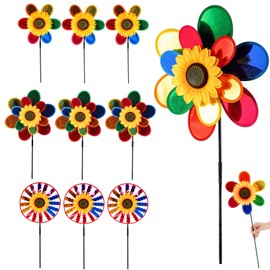 ZOOFOX 9 Pack Sunflower Pinwheels, Pinwheels for Yard and Garden, Colorful Rainbow Wind Spinners for Patio, Farm and Party Outdoor Decor