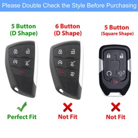 Aoocar 5 Button TPU Key Fob Cover with Bling Ring, Compatible with 2021 2022 2023 2024 2025 2026 GMC Yukon Denali Sierra, Fit for Chevy Silverado Suburban Tahoe Buick, Black