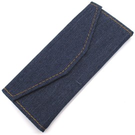 KKD Stylish Denim Glasses Hard Case, Triangle, Foldable, Simple, Storage, Navy, Black, navy/black