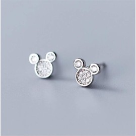 Dainty CZ Mouse Stud Earrings for Teen Girls Women 925 Sterling Silver Cubic Zirconia Tiny Cute Mice Stud Tragus Post Pin Earrings Hypoallergenic Sensitive Ear Minimalist Jewelry Gift (Silver)