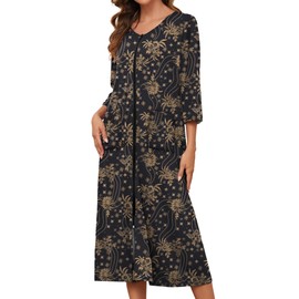 Bloggerlove Women Zipper Front Robe Full Length House Coats Soft Cotton Loungewear Long Sleeve Housecoats with Pockets