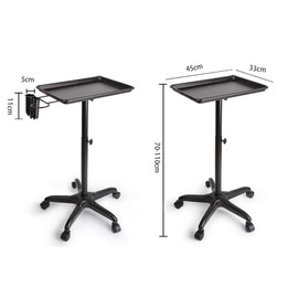 KONKENIE Salon Spa Beauty Rolling Trolley with Tray Tattoo Equipment Mobile Storage Cart Metal Hairdressing Tool Rolling Service Instrument,Adjustable Height (With Tool Holder;Black)