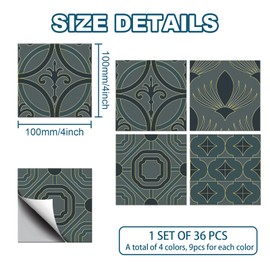 CHGCRAFT 36pcs 4 Styles Vintage Gold Border Decorative Flowers Tile Stickers Waterproof Tile Stickers Square with Flower Pattern for Kitchen Bathroom Floor Decoration,Geometric Shapes,3.9×3.9inch