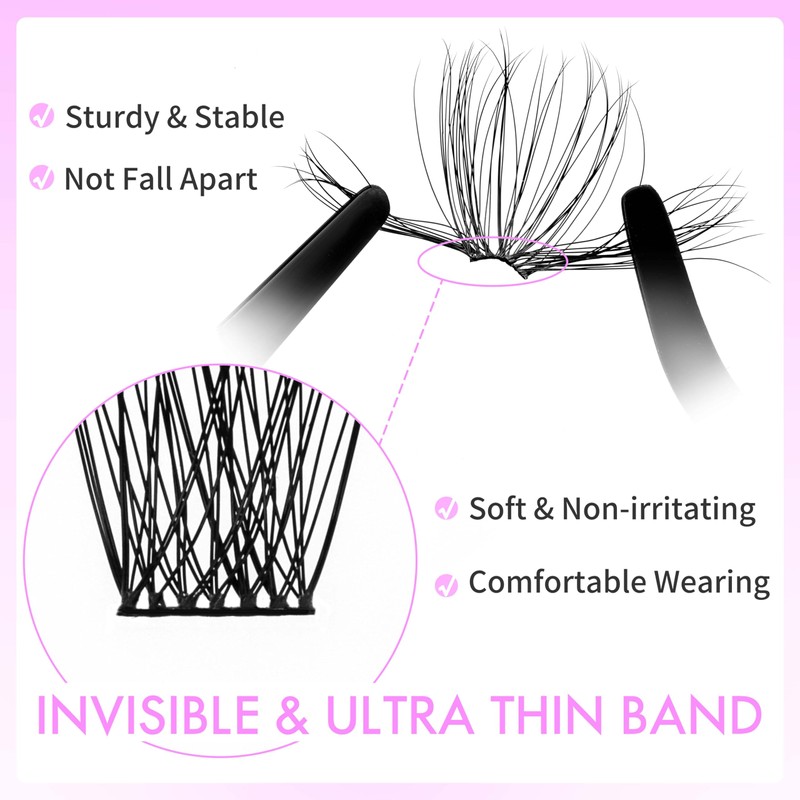 VEYESBEAUTY Lash Clusters Individual Eyelash Extensions Thin & Invisible Band