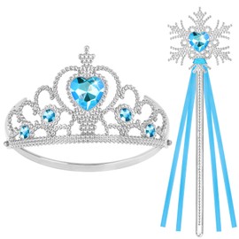 HOTUT Princess Tiara Crown and Wand Princess Dress Up Accessories, Tiara Kids and Wand Set, Princess Dress Accessories for Christmas Decoration, Cosplay, Theme Parties - Blue