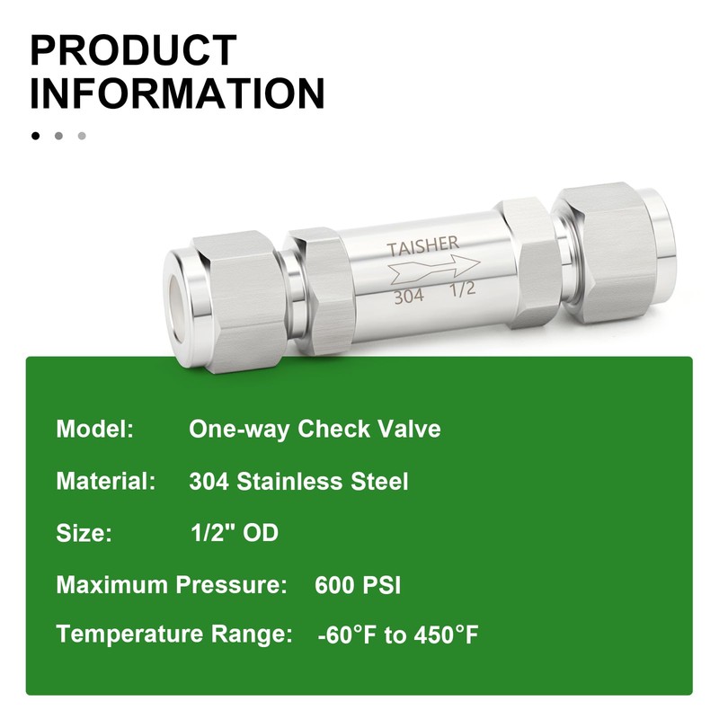 TAISHER 1PCS 304 Stainless Steel 1/2" Tube OD Check Valve(Ferrule