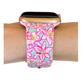 FoxiBands Pink Floral Summer Watch Band - Compatible with iwatch Bands 45mm 44mm 42mm 41mm 40mm 38mm Silicone Band Replacement for iWatch Series 9 8 7 6 5 4 3 2 1 SE - Fancy Tropical Flower Design