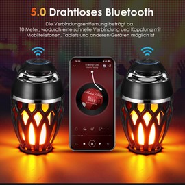 Bluetooth Lautsprecher mit LED Flammenlicht, Wasserdichte Kabellose Lautsprecher, Bluetooth 5.0 Kabellos Tragbar HD-Audio, Bluetooth Lautsprecher LED-Licht Geschenke für MäDchen Jungen Frauen MäNner