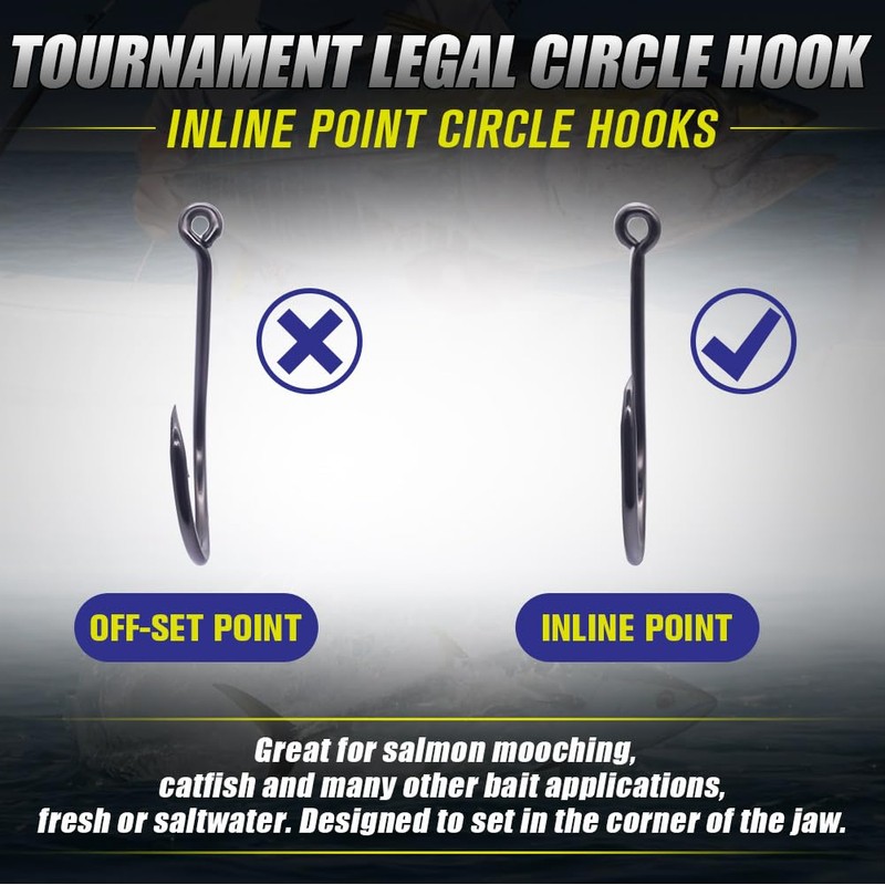 LURELINK-Inline-Circle-Hooks-Saltwater-for-Catfish-Bass-Octopus-Hooks-Fishing-Hook-Freshwater 50 Pack (3/0 50-Pack, Black)