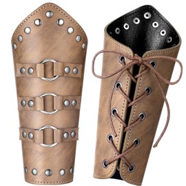 Patelai 1 Pair Faux Leather Arm Guards Arm Bracers Leather Gauntlet Medieval Viking Cosplay Accessories for Men Women (Light Brown,One Size)