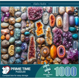Prime Time Puzzles 1000 Piece Jigsaw Puzzle for Adults - Colorful Crystals and Healing Stones - Challenging Puzzle Perfect for Game Nights - 1000 Piece Puzzle for Adults. 20x27 inches (Chakra Rockin)