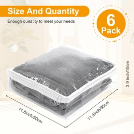 6 Pack Clear Zippered Storage Bag for Clothes, Plastic Sweater Storage Bags with Zipper, Vinly Foldable Blanket Containers Bed Sheet Quilt Pillow Organizer Moving Bag (11.81 × 11.81 × 3.9 inches)