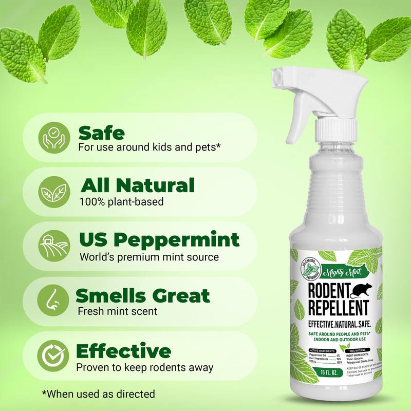 Mighty Mint Peppermint Oil Rodent Repellent Spray – Natural Indoor